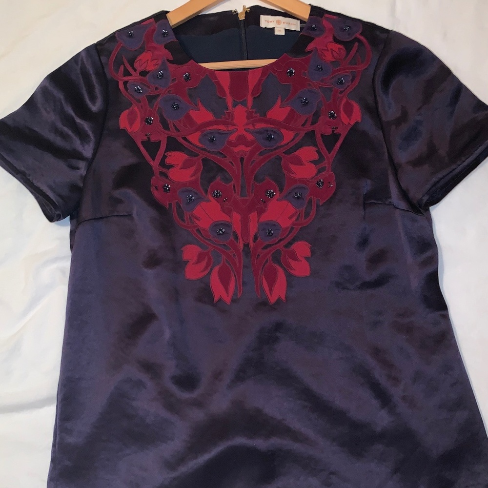 Tory Burch navy with red design blouse